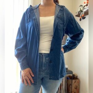 Faconnable Button Down Long Sleeve Denim Shirt with Hoodie